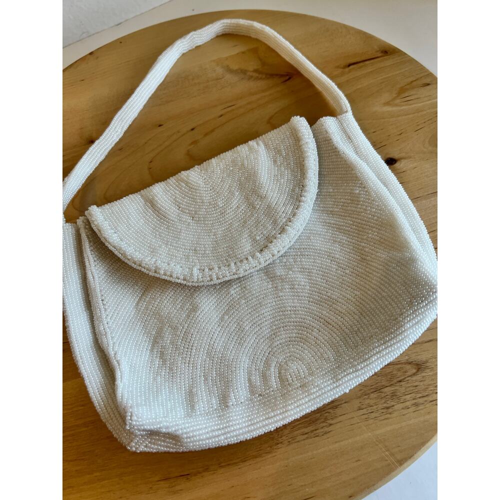 Vintage Walborg White Hand Beaded Shoulder Strap Evening Small Bag
